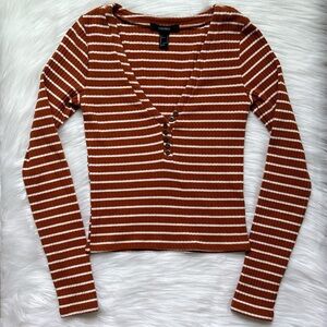 Forever 21 Brown and White Striped Long Sleeve Top